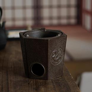 古风茶道铸铁炭炉四圣兽围炉煮茶炉木碳炉子功夫茶具风炉火钵凉炉