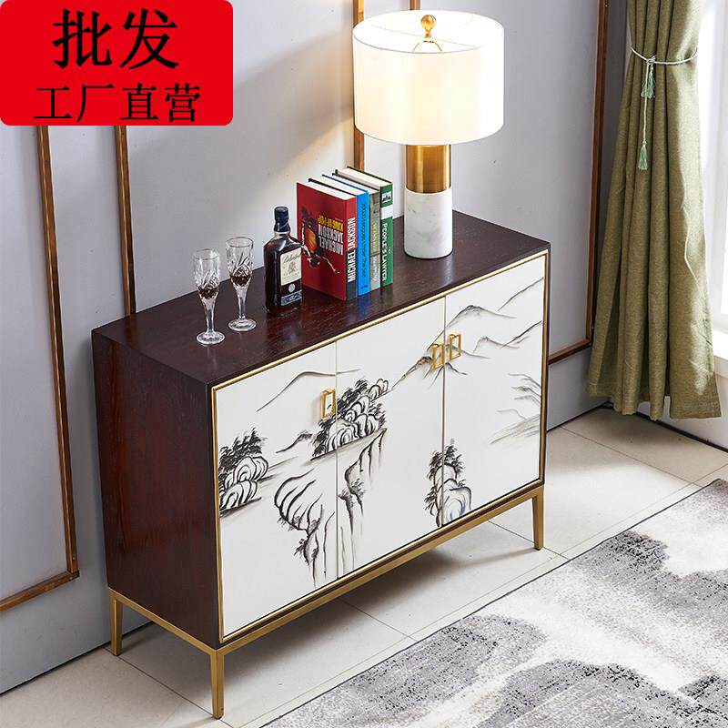 新中式山水画 画鞋柜纯手工古典风景画 画收纳柜玄关柜铁艺框架彩