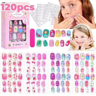 120Pcs Childrens Press on Nails Kids Cartoon Acrylic Fake N