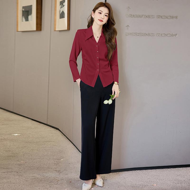 时套装202春季新款女通勤干5练气质阔装腿尚裤两件套 HR966HR966-