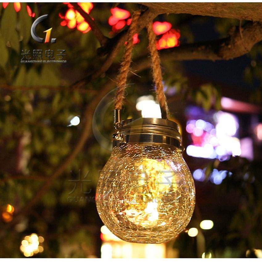 户外太阳能阳光罐 太阳能灯 庭院台灯 裂纹玻璃灯