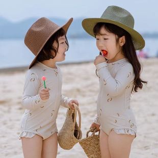 泳衣速干寶寶海邊防曬女孩游泳花邊可愛泳裝 兒童連體長袖 女童夏季