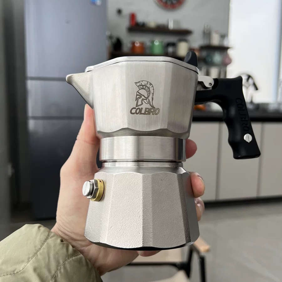 ￼￼科布罗不锈钢三阀摩卡壶煮浓香咖啡家用意式咖啡机户外露营