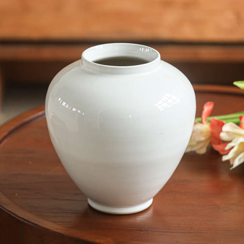 批发简幽白色陶瓷花瓶摆件大肚客厅 侘寂风高品质摆设陶罐