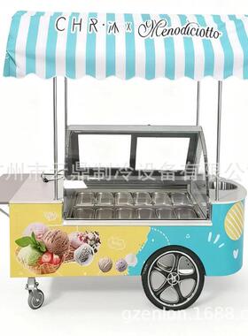 厂家供应 户外10盘雪糕手推车110V gelato cart 冰淇淋摆摊车