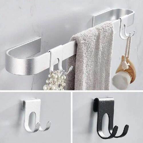 2pcs Aluminum Hook Shower Glass Door Hook Free Hole Towel