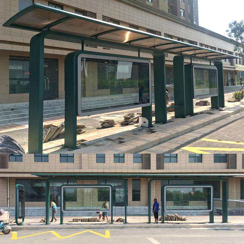 新乡景区候车亭站台仿古公交站亭不锈钢智能电子太阳能滚动灯箱