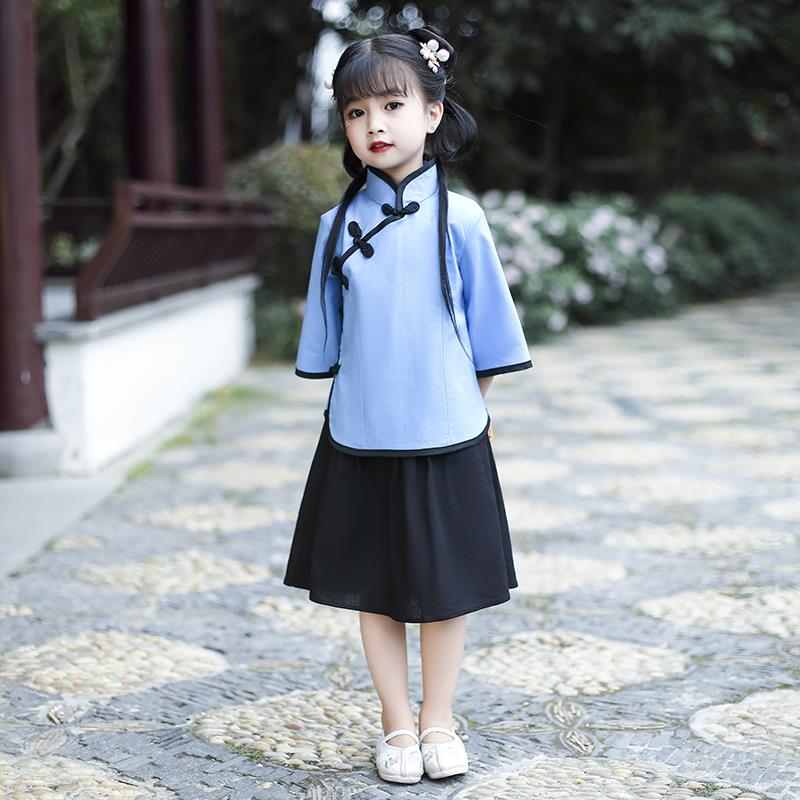 高档女童旗袍礼服汉服套民国装风学生装合园唱诗朗诵古装演儿出服