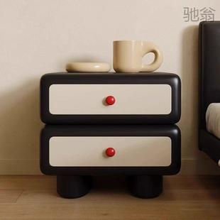 g都意式 床边 轻奢简约现代实木床头柜创意儿童卧室皮质环保免安装