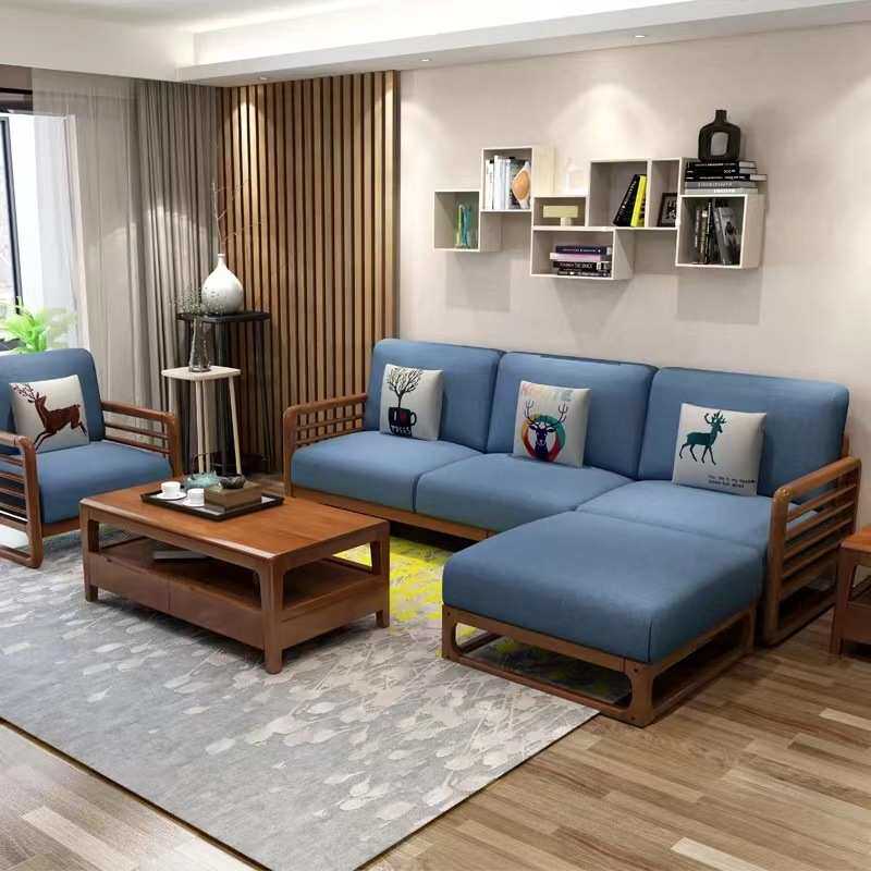 北欧实木沙发现代简约小户型布艺贵妃沙发客厅套装三人四人位组合
