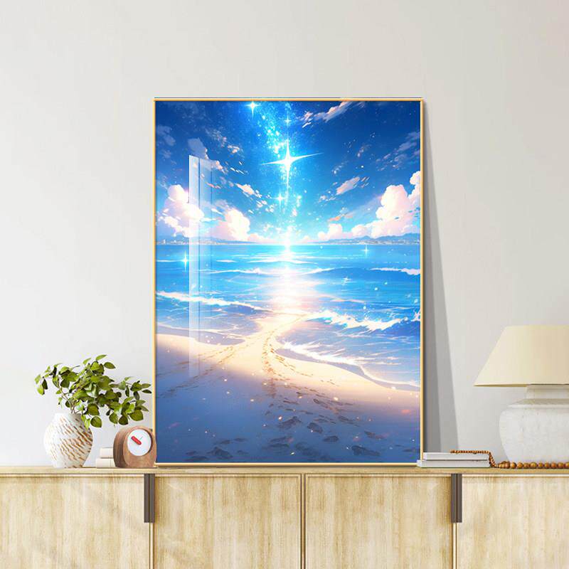 浪漫星空沙滩装饰画海滩风景璀璨星河客厅挂画落地桌面电视柜摆画