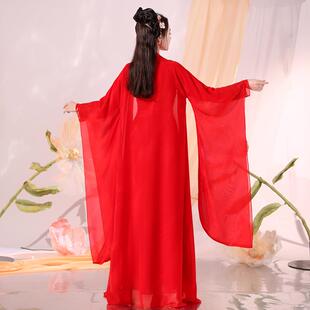 红色汉气服女仙飘逸古风超齐舞腰成人改良古装仙广袖古典蹈演