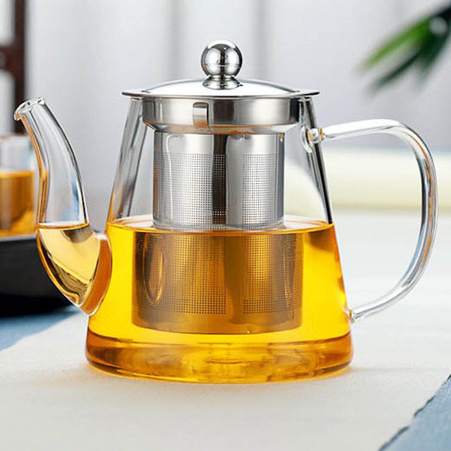 带嘴玻璃花茶壶家用办公耐热高硼硅不锈钢过滤茶壶茶水分离泡茶壶