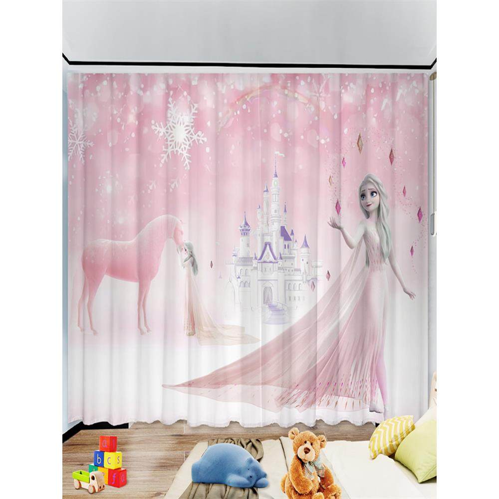 儿童房女孩窗帘遮光2025新款挂钩冰雪奇缘爱莎公主风卧室卡通飘窗