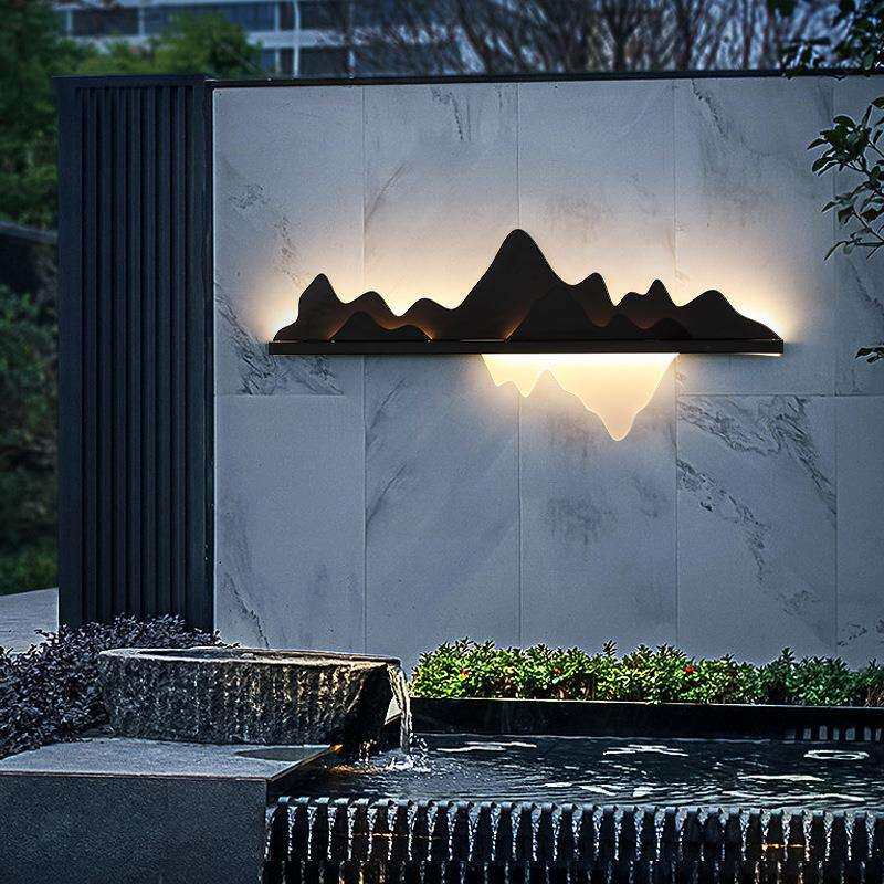 新中式园林花园围墙户外防水壁灯中国风庭院露台别墅山水壁画灯具