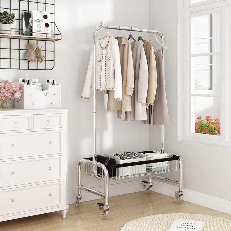 落地挂衣架移动多功能收纳架子服装店展示架网红卧室带篮置物架