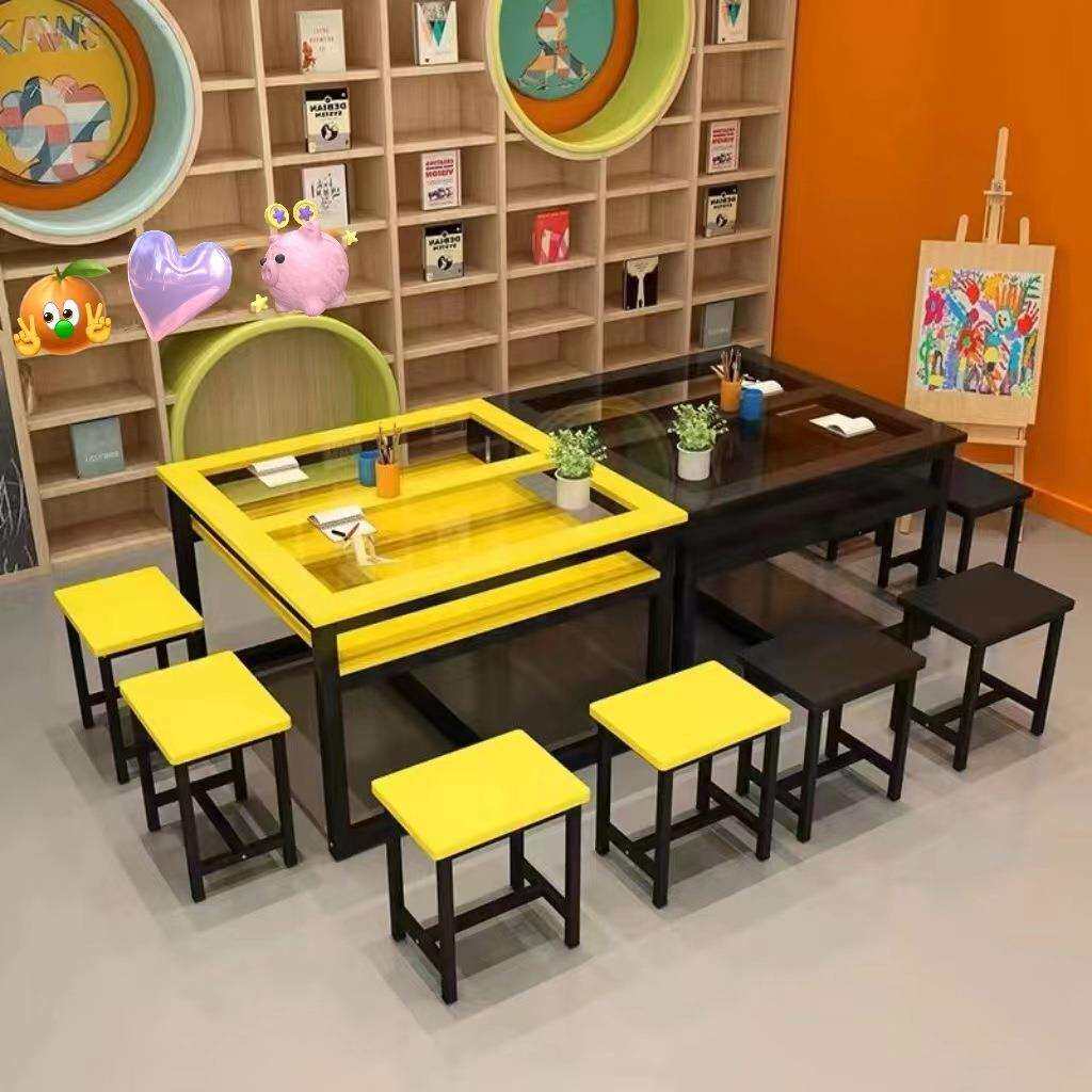 儿童美术桌画室桌子儿童画画手工桌幼儿园小学桌子书法桌钢化玻璃