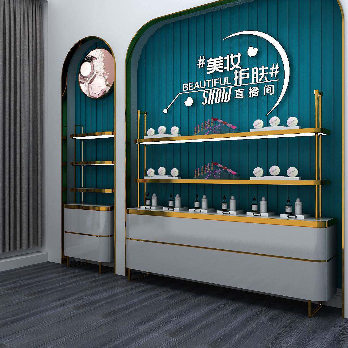 化妆品展示柜护肤品美容院展架落地置物架铁艺烤漆展柜欧式展架