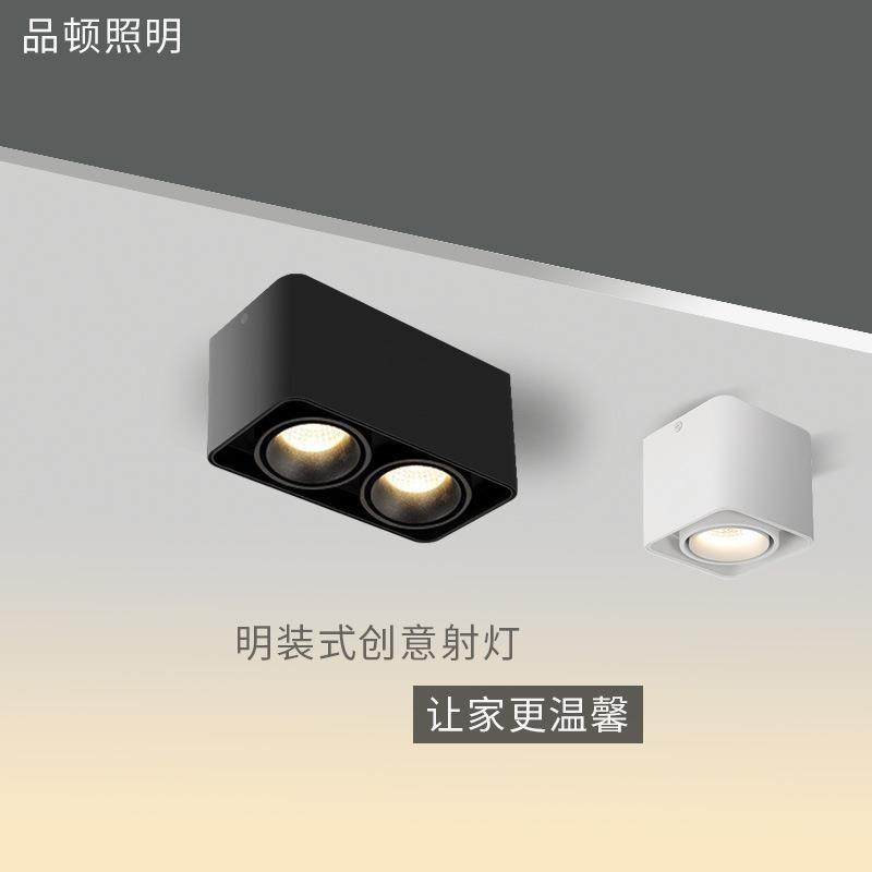 明装筒灯led单头双头射灯无主灯可调免开孔筒射灯过道豆胆灯护眼