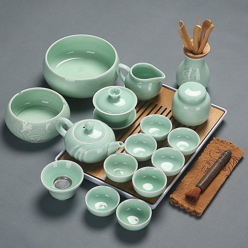 景德镇青瓷功夫茶具套组陶瓷家用盖碗茶壶茶杯小套办公简约茶道茶