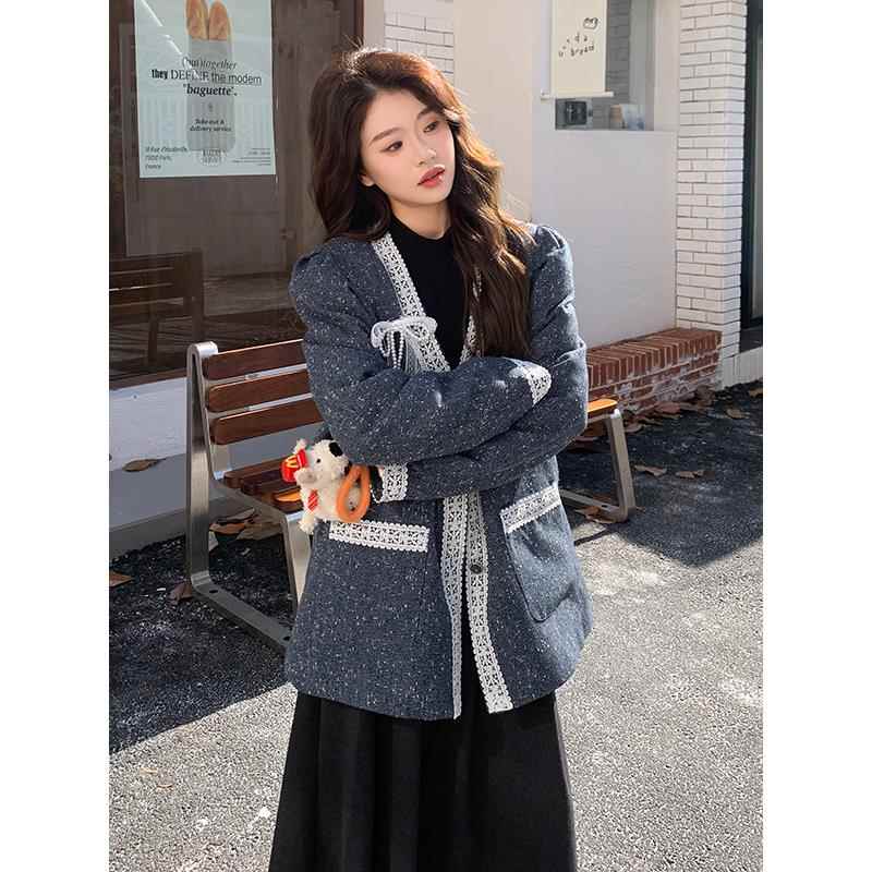 灰色小香风西装羽绒服女2025年冬季新款时尚轻奢高级感白鸭绒外套