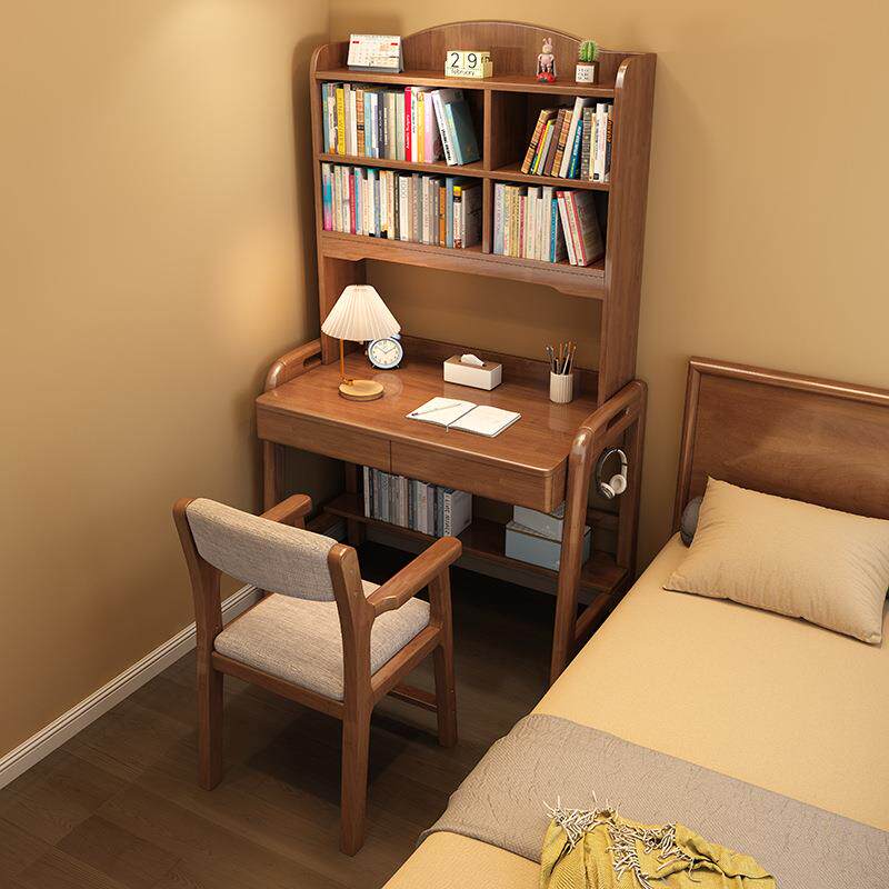 实木书桌书架一体桌简约现代家用学生电脑桌小户型卧室升降写