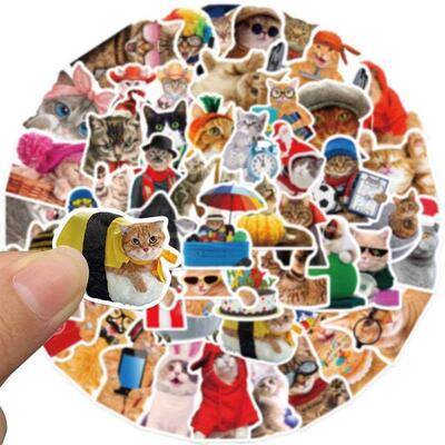 50PCS Cat MEME Funny Animals Stickers Vintage Toy DIY Kids N