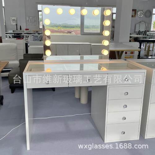 现货简约网红梳妆台卧室大容量镜子化妆桌斗柜一体vanity table