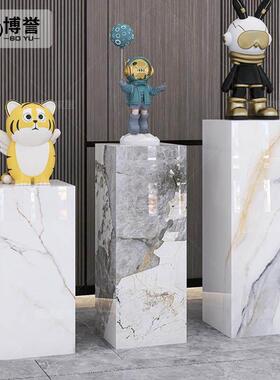 岩板立柱子大理石摆件底座展示摆台放水晶太湖石花架子客厅落地式