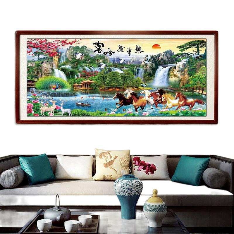 家和万事兴十字绣自己绣新款客厅手工线绣马到成功风景八骏图