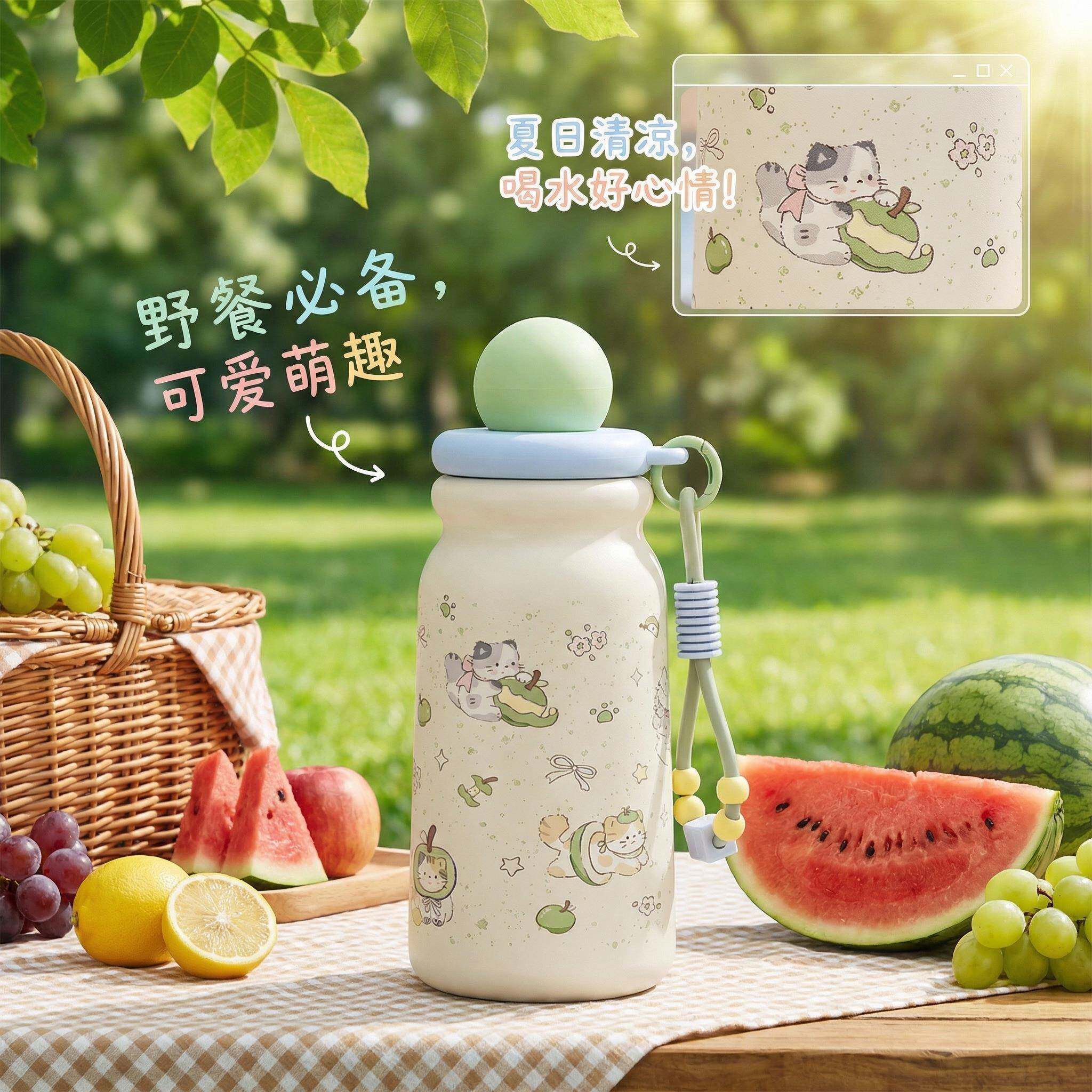 不锈钢儿童水杯便携式保温杯高颜值带提手随行杯防摔直饮夏吸管杯图片