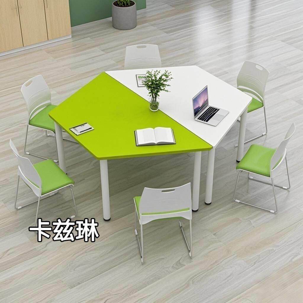 六边形培训拼接桌椅组合学生团体活动桌梯形组合课桌智慧实训教室