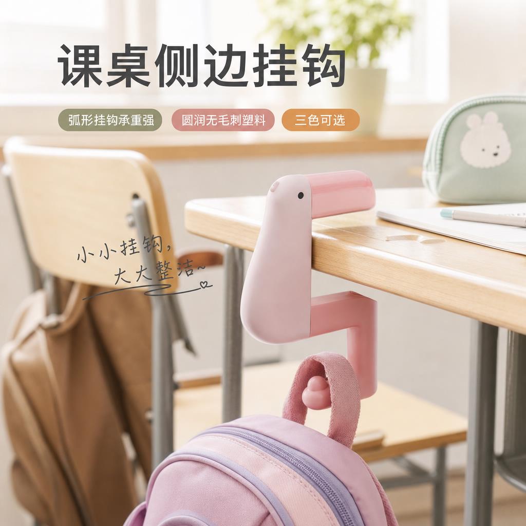 可爱书包挂钩学生桌边免打孔强力承重侧挂课桌侧边钩子卧室宿舍