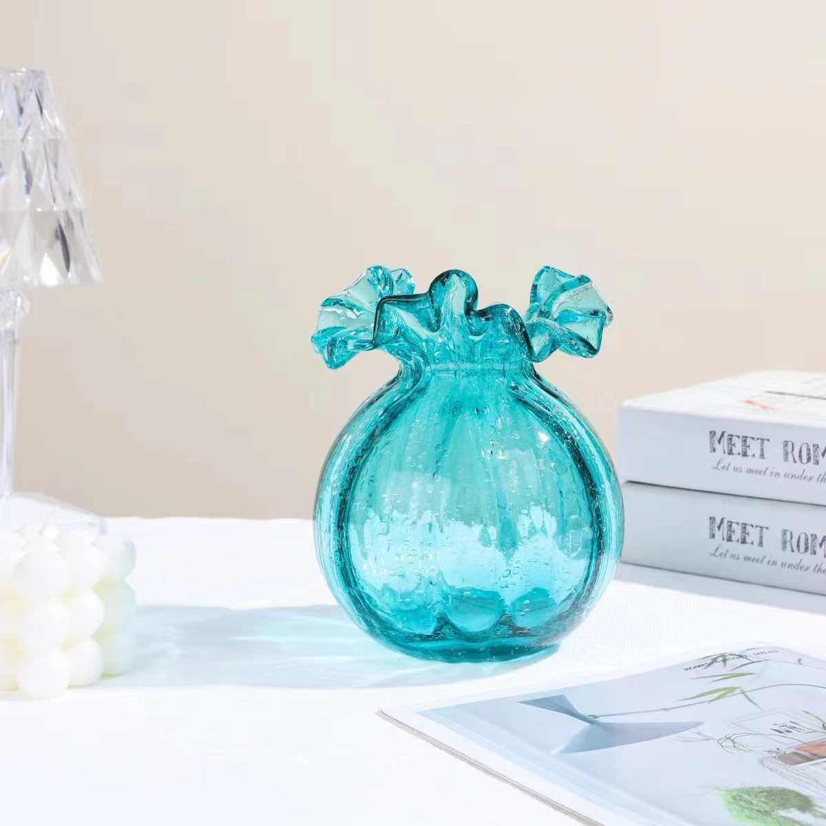 手工吹制玻璃芬顿花瓶高级感轻奢创意插花摆件家居装饰品琉璃摆件