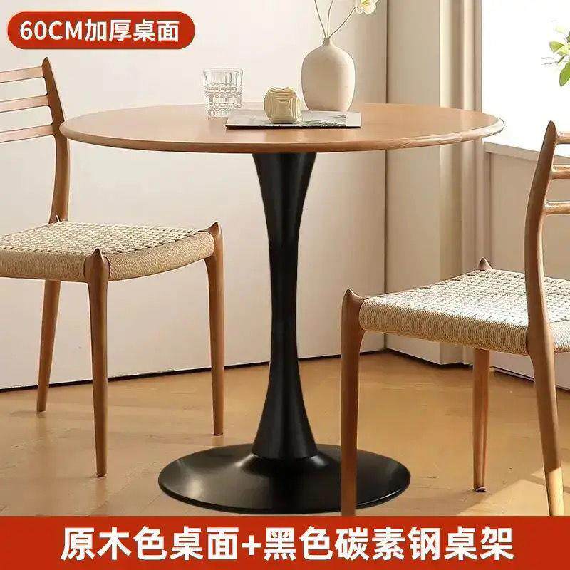北欧复古郁圆金香胡桃圆型形木桌餐桌家用小EFB户咖啡阳实台