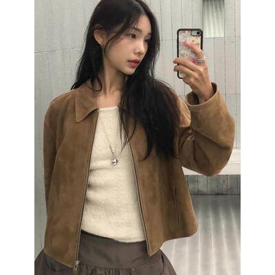 【现货】韩国low classic皮衣复古山羊皮拉链小个子夹克短外套女