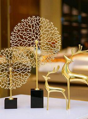 发财树桌面工艺摆件铜鹿轻奢玄关电视柜酒柜家居办公室客厅装饰品