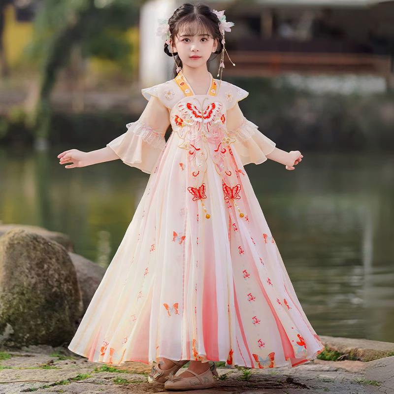 AGLFLIN汉服女童中国风2025夏季新款儿童连衣裙古风小女孩公主裙