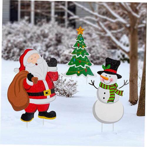 Merry Christmas Yard Stake Sign Decoration Snowman Santa Cla