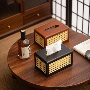 日编式 竹厅制仿藤纸巾盒高颜值藤编抽纸家居卧盒室客茶856几纸抽