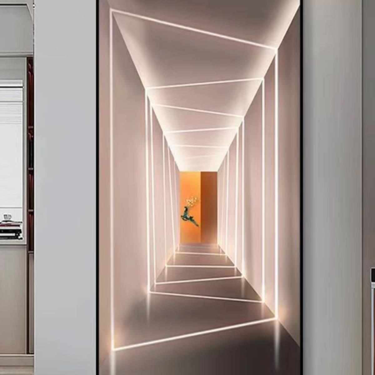 延伸空间光影玄关画几何建筑壁画走廊装饰画晶瓷画LED灯客厅挂画图片