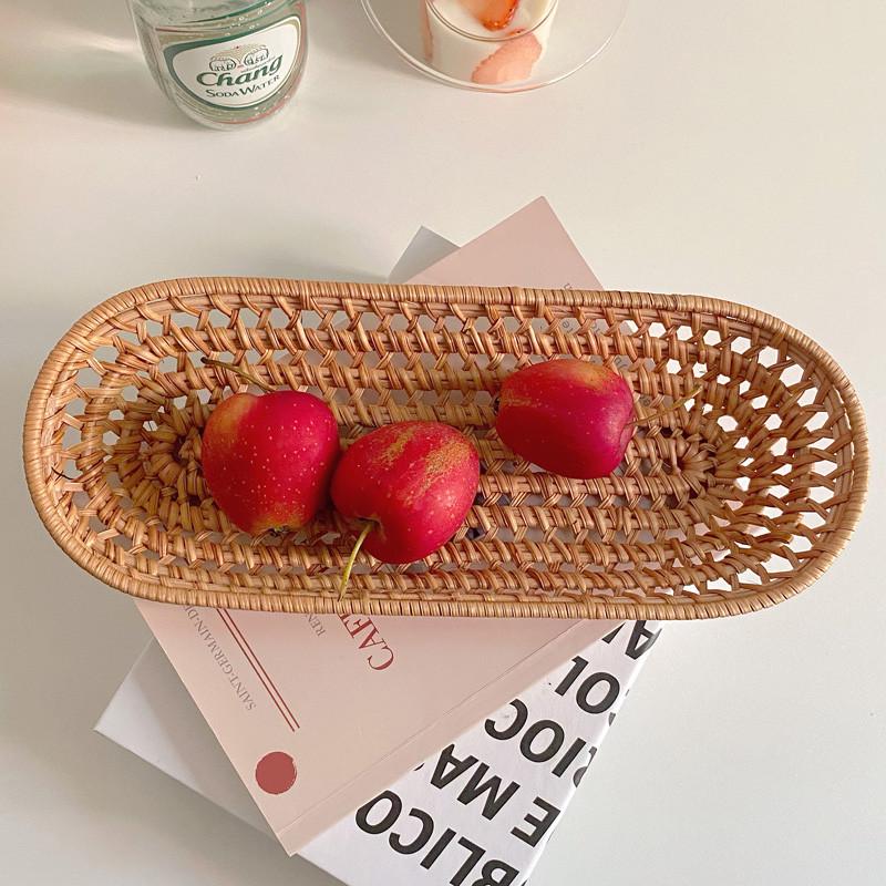 日式手工藤编小托盘 面包点心 刀叉收纳筐 桌面收纳篮水果点心篮