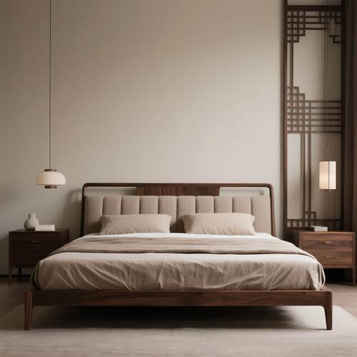 新中式北美黑胡桃木床实木床现代轻奢风卧室双人床高级私人定制