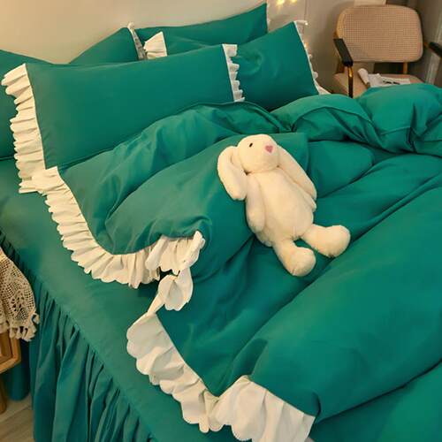 正品网红四件套棉公主纯风格床单、床少裙、蕾丝加被套、女心厚床