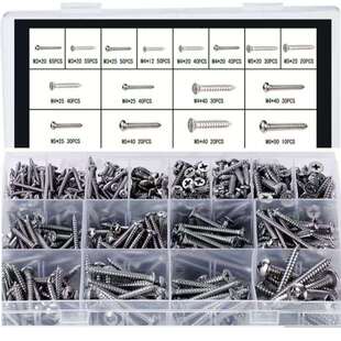 自攻螺丝组合套装，M3/M4/M5/M6/304不锈钢金属板木螺丝套装件，