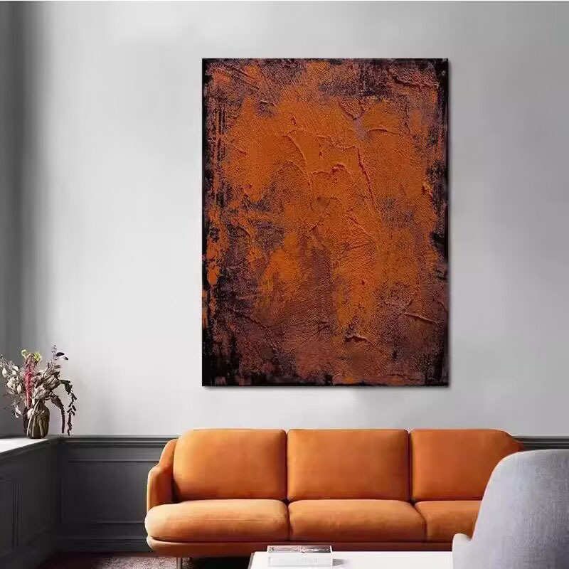 纯手绘油画红色客厅背景墙装饰画小众立体肌理高档走廊过道壁画图片