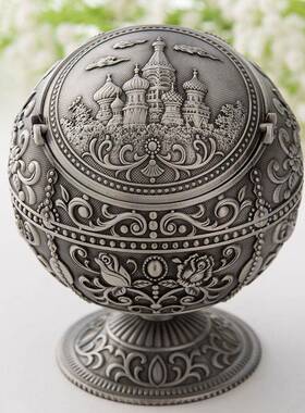 新款直销复古创意时尚金属工艺品球形地球仪装饰带盖烟灰缸家居客