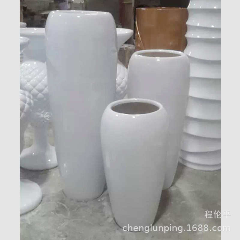 直筒圆口落地大花瓶酒店商场家居玻璃钢花盆客厅工艺摆件花器