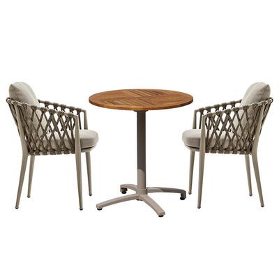 户外阳台桌椅藤椅三件套可折叠桌椅室外花园创意编织椅柚木小圆桌