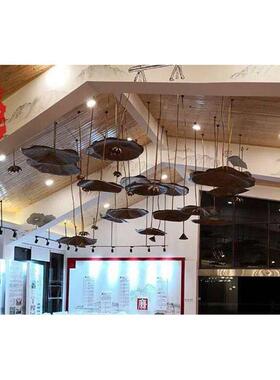 酒店创意饰品吊饰会软装金属装饰品荷花空中吊饰铁艺吊顶所荷叶